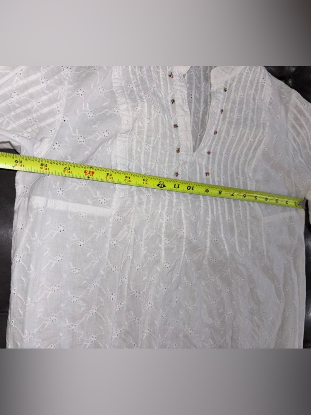 J. Jill White Eyelet Tunic Top Small Cotton Boho Embroidered Beaded Cottagecore - Picture 8 of 13